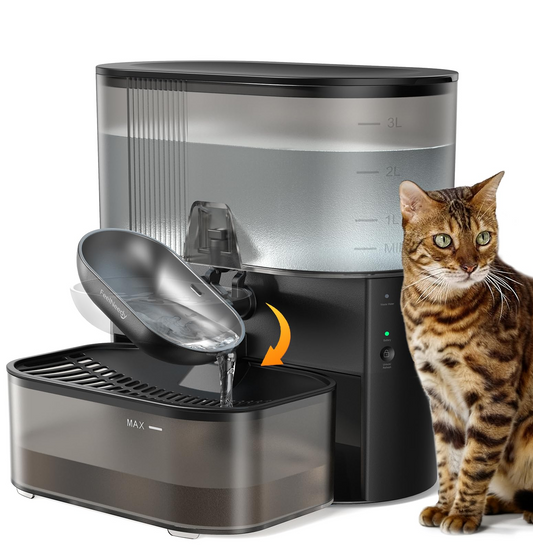 3.5L Wireless Pet Water Fountain – Stainless Steel Bowl, No Filter, Wastewater Separation, Black
