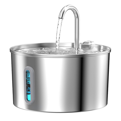 2.2L Stainless Steel Cat Water Fountain – Automatic Pet Water Dispenser with Faucet, Water Level Window & Ultra-Quiet Pump