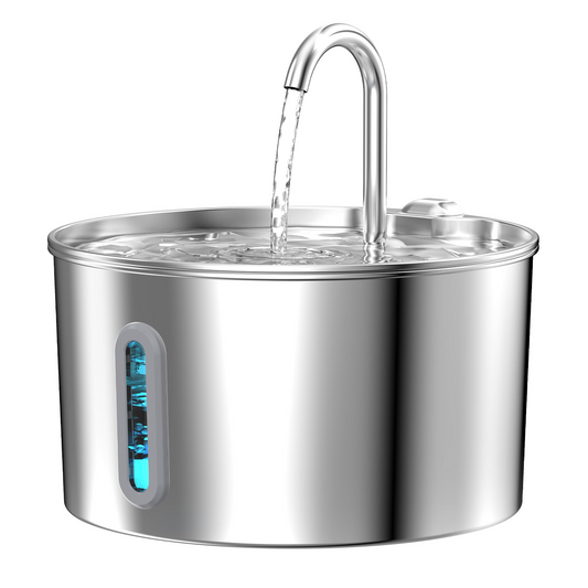2.2L Stainless Steel Cat Water Fountain – Automatic Pet Water Dispenser with Faucet, Water Level Window & Ultra-Quiet Pump