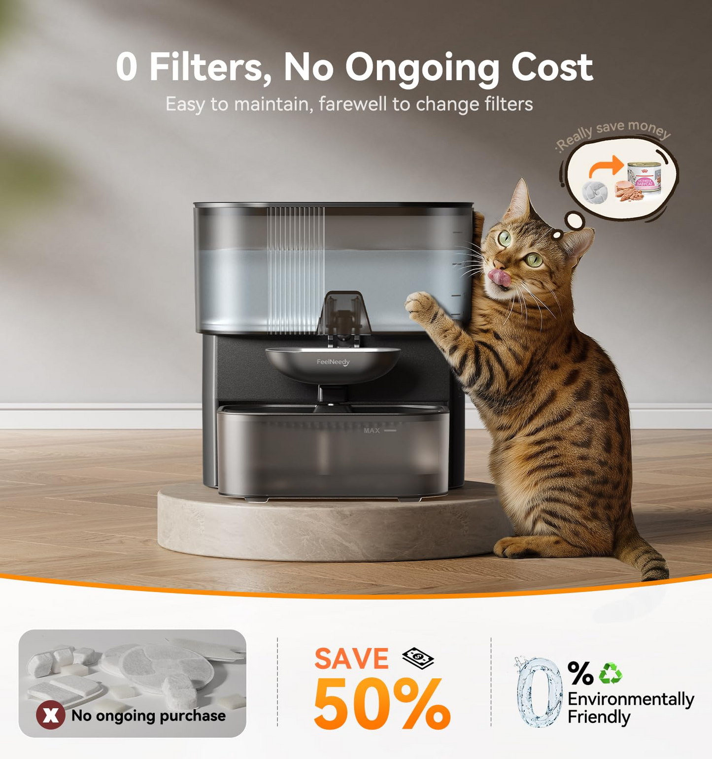 3.5L Wireless Pet Water Fountain – Stainless Steel Bowl, No Filter, Wastewater Separation, Black