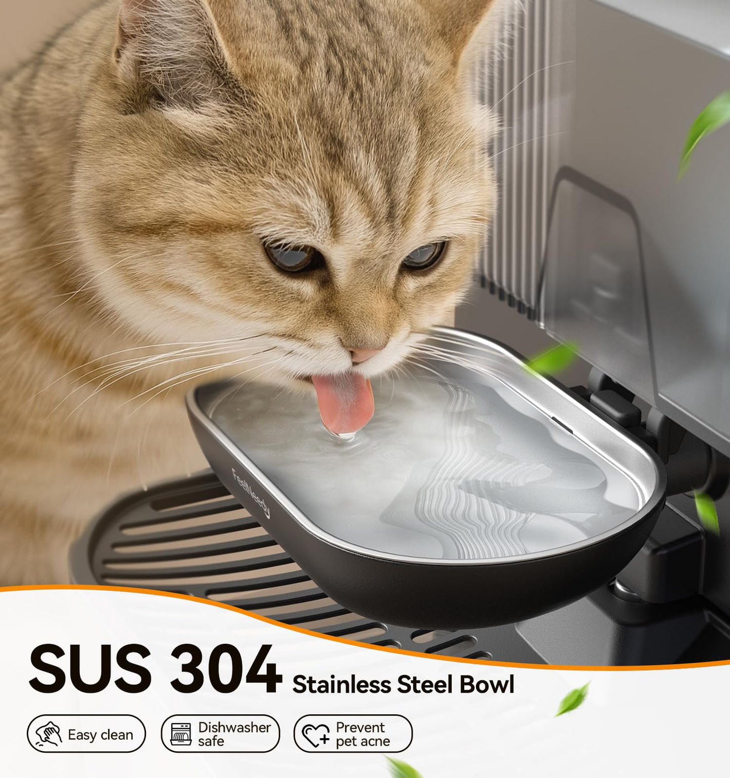 3.5L Wireless Pet Water Fountain – Stainless Steel Bowl, No Filter, Wastewater Separation, Black