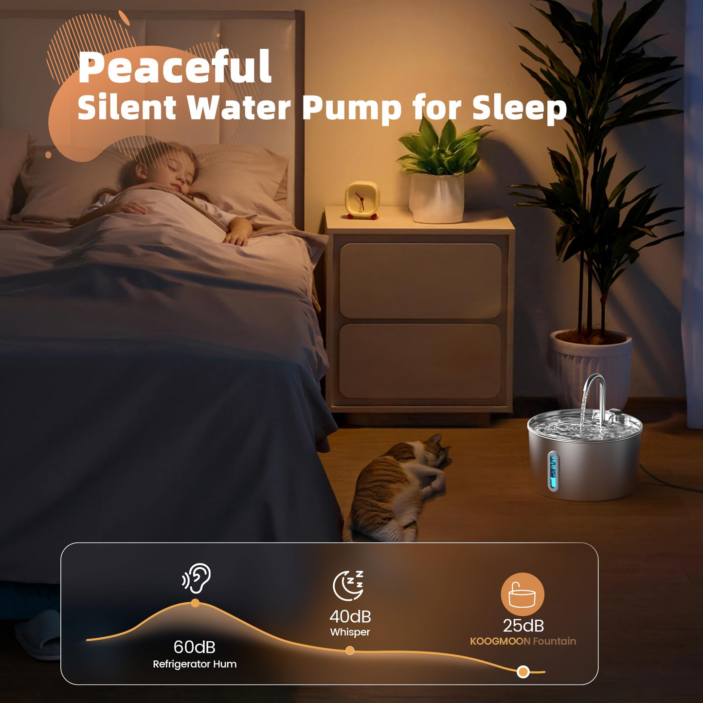 2.2L Stainless Steel Cat Water Fountain – Automatic Pet Water Dispenser with Faucet, Water Level Window & Ultra-Quiet Pump