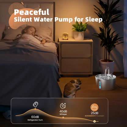 2.2L Stainless Steel Cat Water Fountain – Automatic Pet Water Dispenser with Faucet, Water Level Window & Ultra-Quiet Pump