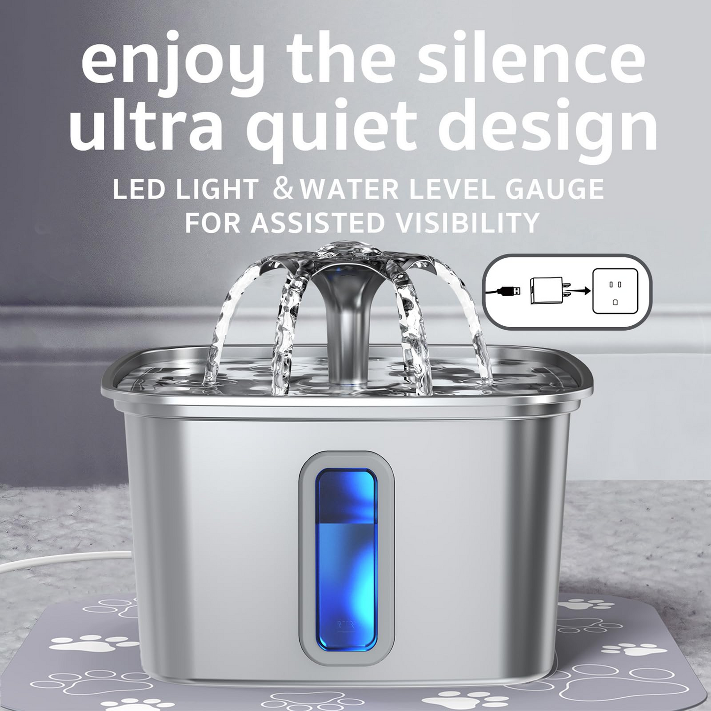 Stainless Steel Flower Cat Water Fountain – 3.2L with Adapter & 6 Free Filter Replacements
