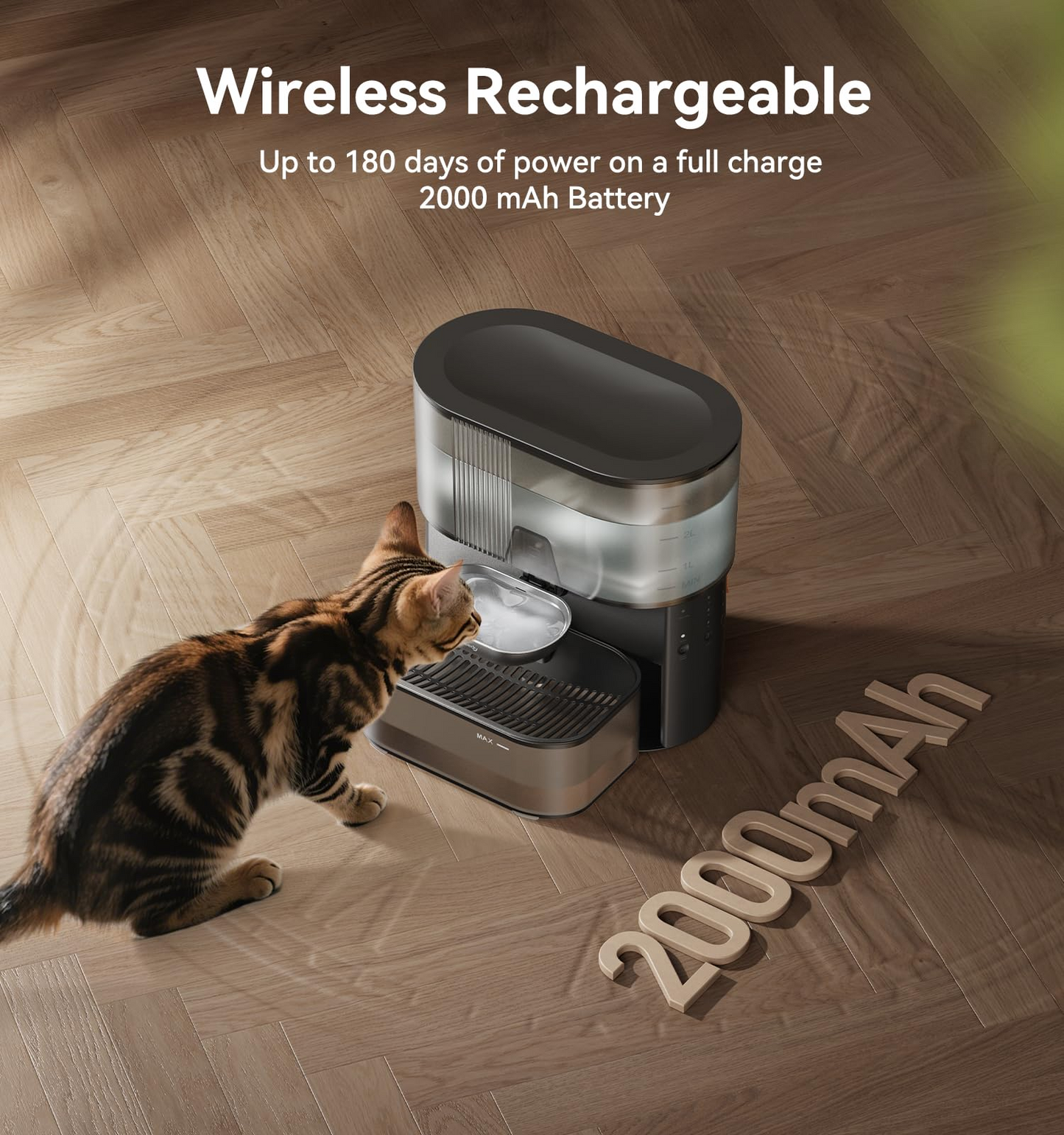 3.5L Wireless Pet Water Fountain – Stainless Steel Bowl, No Filter, Wastewater Separation, Black