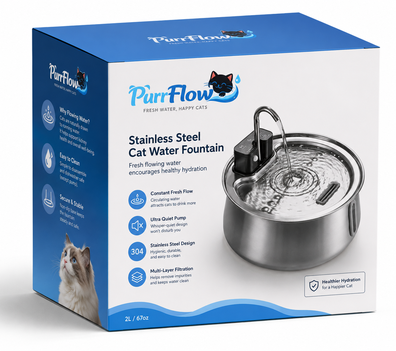 Stainless Steel Cat Water Fountain with Faucet Spout – Ultra-Quiet & Hygienic
